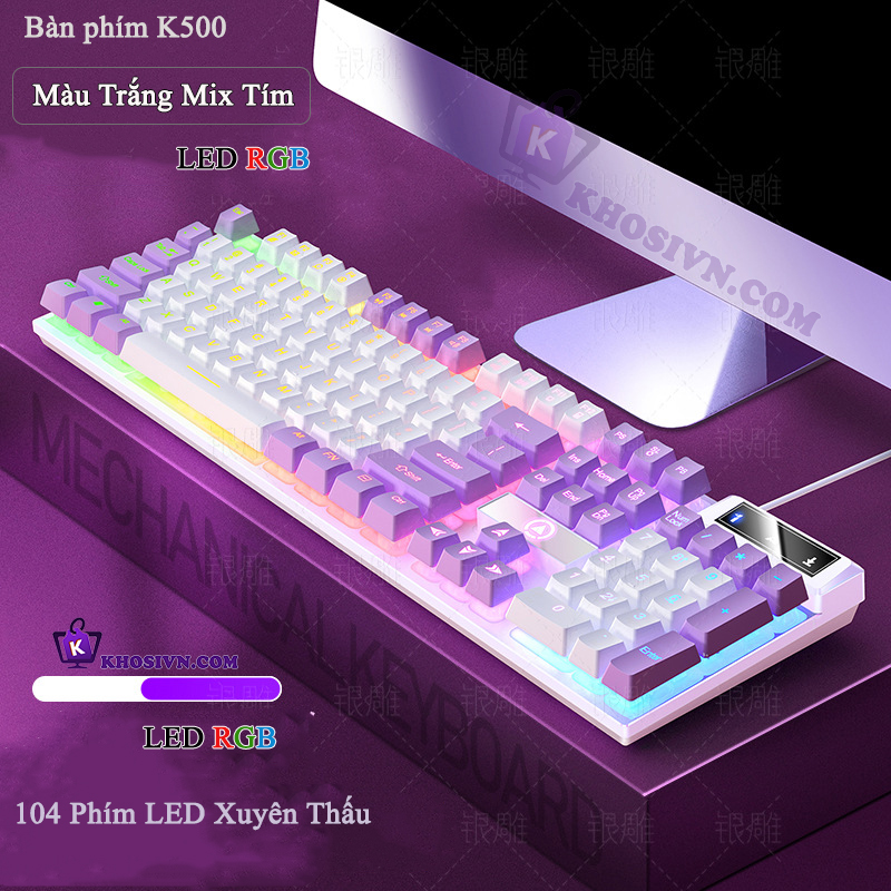 Bàn Phím Có Dây Vi Tính Giả Cơ Gaming Có Dây Đèn LED RGB - K500