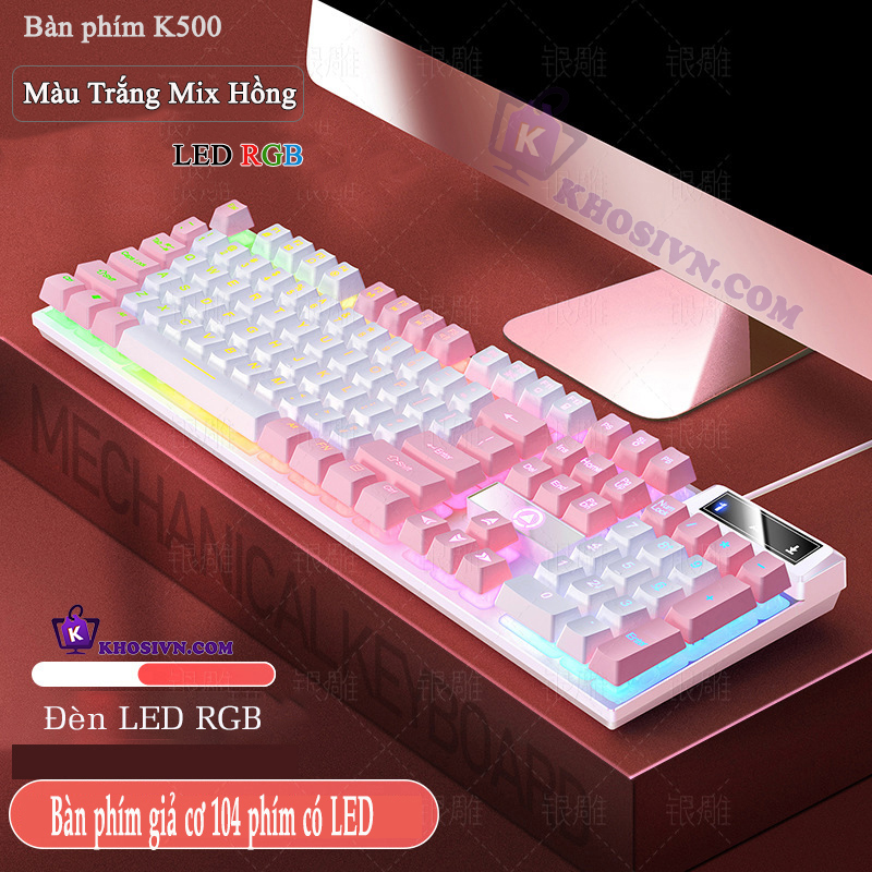 Bàn Phím Có Dây Vi Tính Giả Cơ Gaming Có Dây Đèn LED RGB - K500