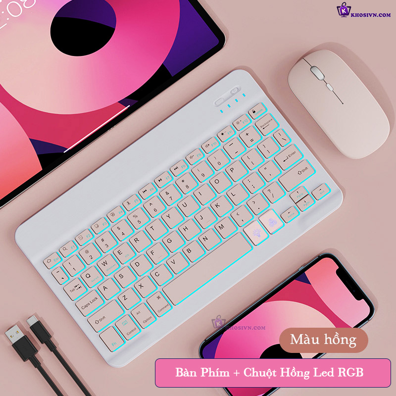 Bộ Bàn Phím Bluetooth Cho Điện Thoại Máy Tính Bảng Không Dây 10 inch Có Đèn LED RGB - B2
