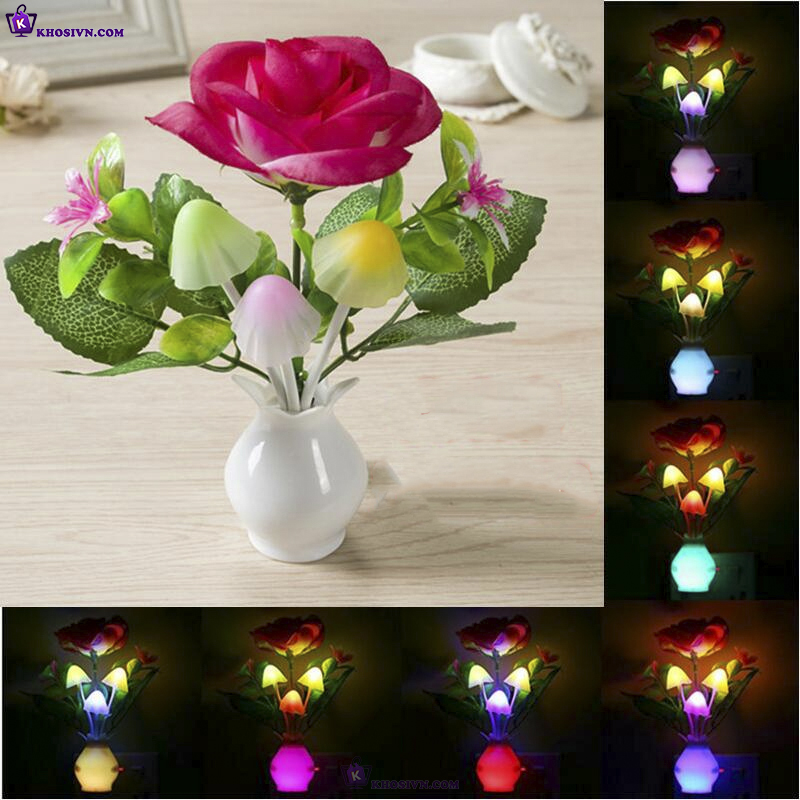 Đèn Ngủ Cảm Biến Ánh Sáng Hình Hoa Gắn Tường Tự Động Sáng Tắt Đèn LED RGB Tự Thay Đổi Độ Sáng