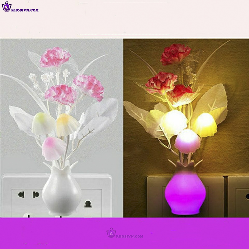 Đèn Ngủ Cảm Biến Ánh Sáng Hình Hoa Gắn Tường Tự Động Sáng Tắt Đèn LED RGB Tự Thay Đổi Độ Sáng