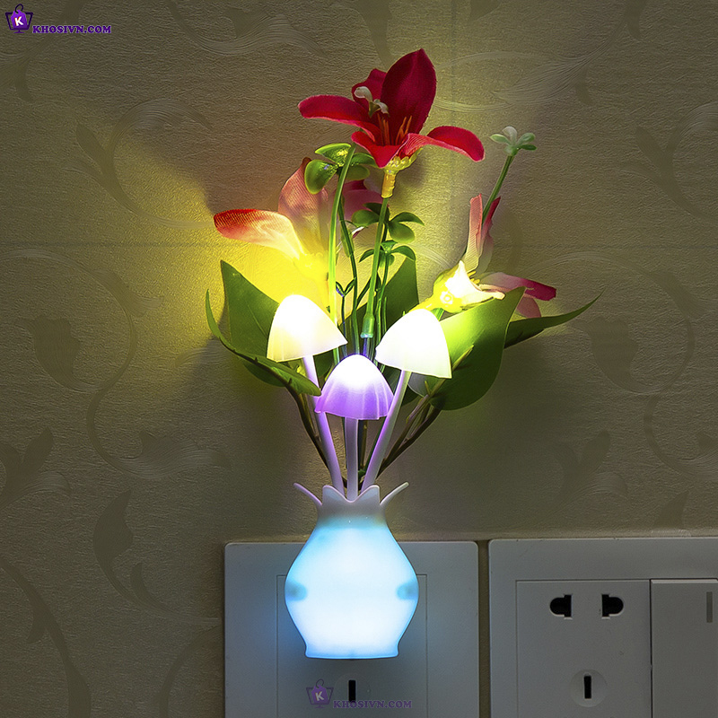 Đèn Ngủ Cảm Biến Ánh Sáng Hình Hoa Gắn Tường Tự Động Sáng Tắt Đèn LED RGB Tự Thay Đổi Độ Sáng