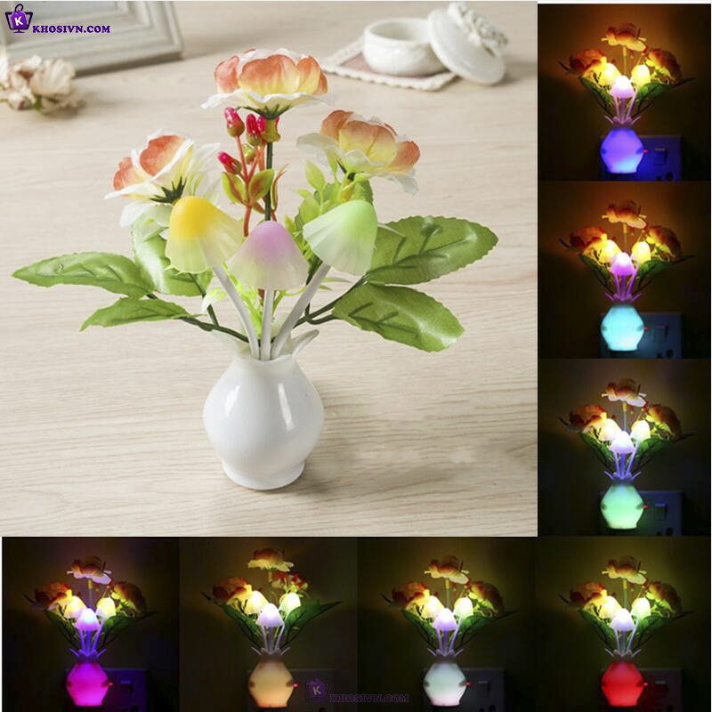 Đèn Ngủ Cảm Biến Ánh Sáng Hình Hoa Gắn Tường Tự Động Sáng Tắt Đèn LED RGB Tự Thay Đổi Độ Sáng