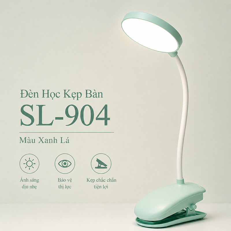 Đèn Học Tích Điện Kẹp Bàn Để Bàn Đọc Sách Decor Bàn Học Bàn Làm Việc 3 Màu Ánh Sáng SL-904