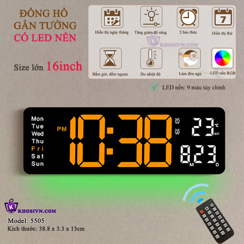 Đồng Hồ Để Bàn LED Decor Đồng Hồ Gắn Tường Tích Hợp Đèn Ngủ Có Thể Điều Chỉnh - 5505