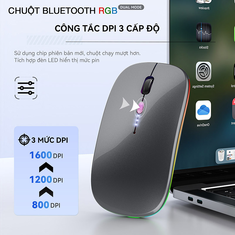 Chuột Bluetooth Không Dây Có LED RGB Pin Sạc Siêu Mỏng Chuột Dùng Cho Điện Thoại Máy Tính M3