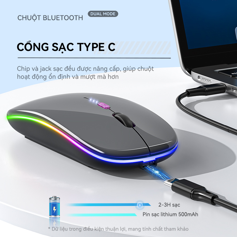 Chuột Bluetooth Không Dây Có LED RGB Pin Sạc Siêu Mỏng Chuột Dùng Cho Điện Thoại Máy Tính M3
