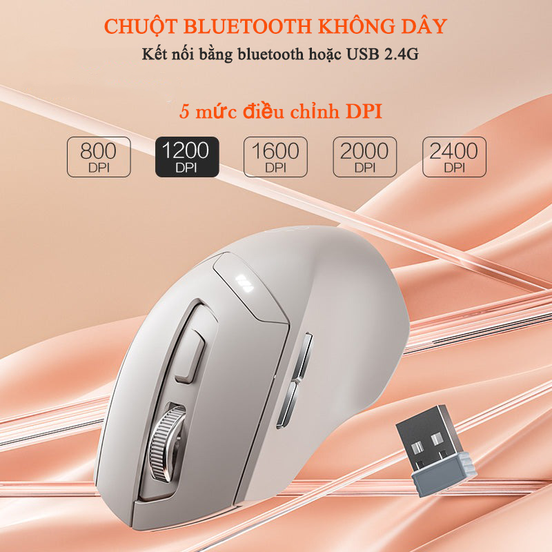 Chuột Gaming Không Dây Inphic 2.4G Bluetooth Công Thái Học Click Không Tiếng Ồn - Inphic DR6