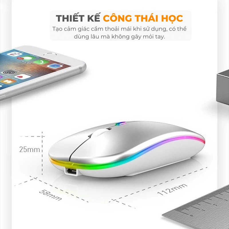 Chuột Bluetooth Không Dây Pin Sạc Siêu Mỏng Có LED RGB Chuột Dùng Cho Điện Thoại Máy Tính M2