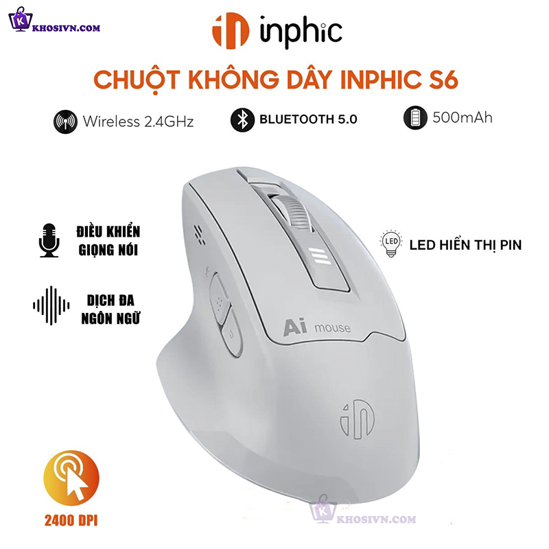 Chuột Gaming Inphic Không Dây Bluetooth AI 2400dpi, Chuột Voice AI Điều Khiển Bằng Giọng Nói - Inphic S6