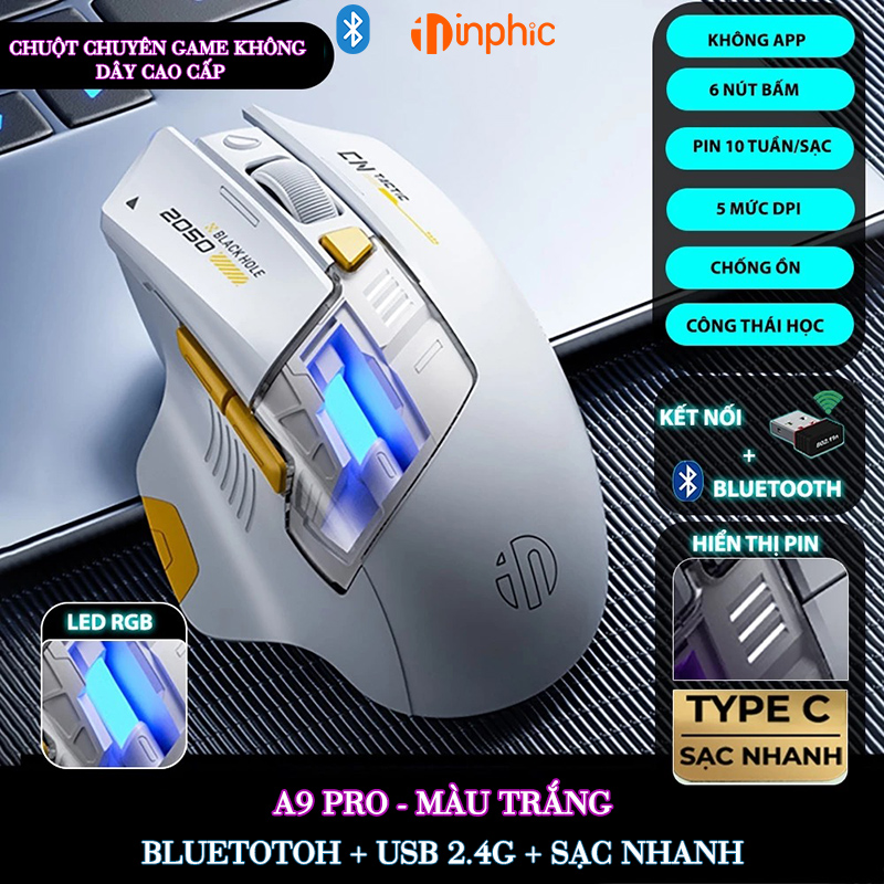 Chuột Gaming Inphic Không Dây 3 Kiểu Kết Nối Bluetooth 2.4G Hoặc Dây Tương Thích Mọi Game FPS 12000dpi - Inphic IN9