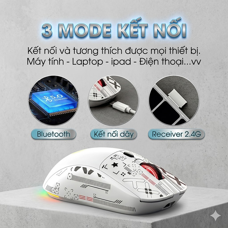 Chuột Gaming Không Dây Nhẹ 3 Mode Kết Nối Có App Điều Chỉnh - G18