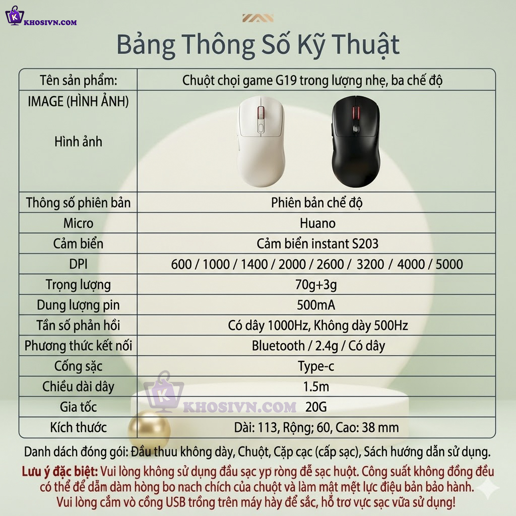Chuột Gaming Không Dây 3 Chế Độ Kết Nối Cảm Biến S203 IC 5000DPI - G19
