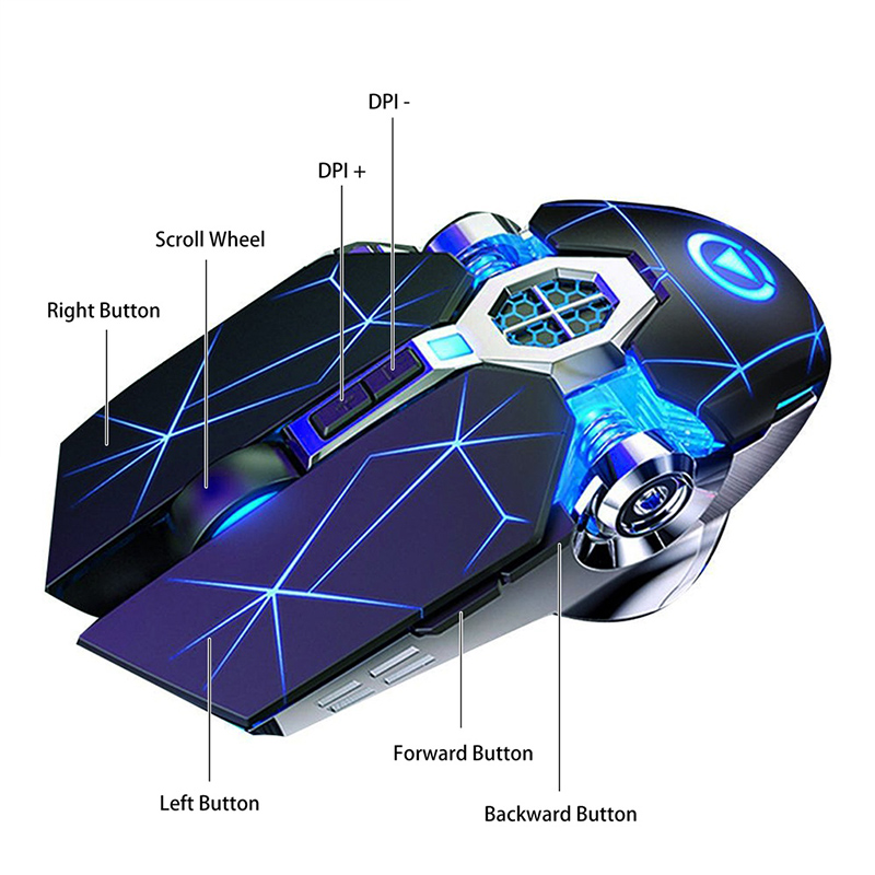 Chuột Gaming Không Dây Kết Nối 2.4G LED RGB 1600DPI Chơi Game, Chuột Văn Phòng A7