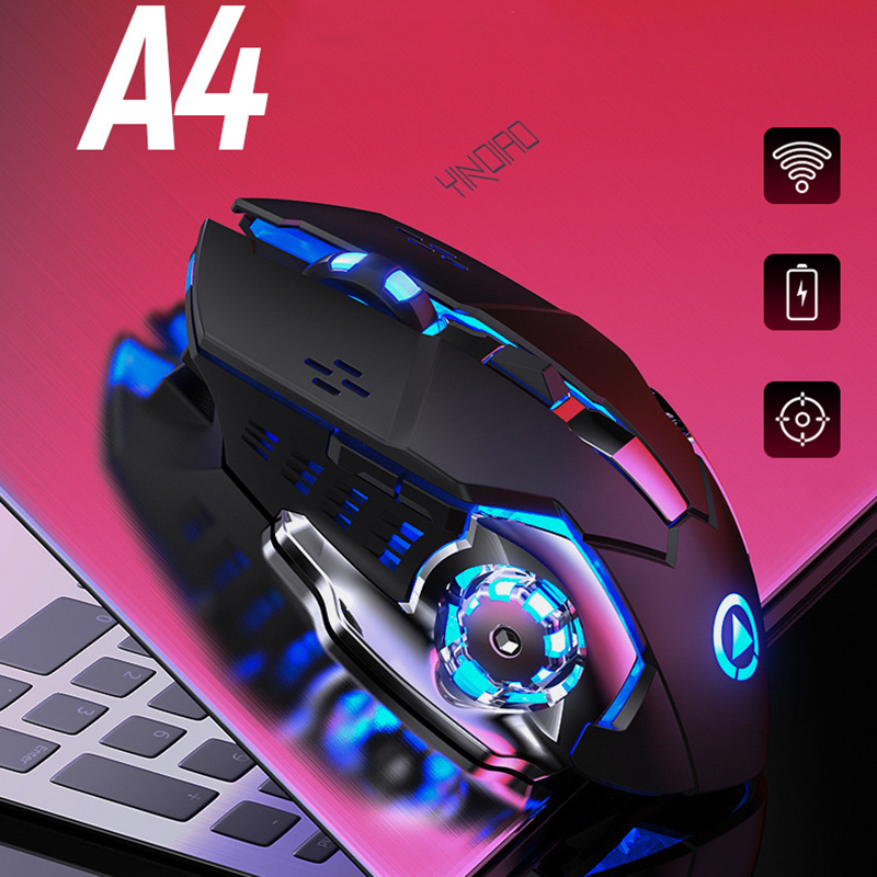 Chuột Gaming Không Dây Kết Nối 2.4G LED RGB 1600DPI Chơi Game, Chuột Văn Phòng A4