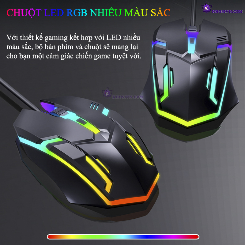 Bộ Bàn Phím Có Dây + Chuột Máy Tính Giả Cơ Có Dây LED RGB - BT300