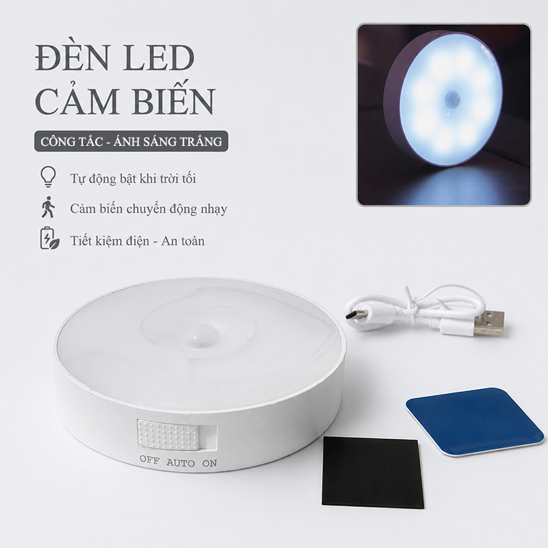 Đèn Ngủ Cảm Biến Ánh Sáng Sử Dụng Pin Sạc USB Decor gắn Tường Hành Lang Tủ Quần Áo YD-01