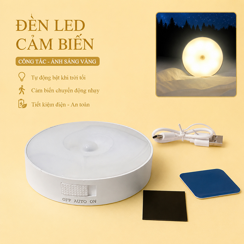 Đèn Ngủ Cảm Biến Ánh Sáng Sử Dụng Pin Sạc USB Decor gắn Tường Hành Lang Tủ Quần Áo YD-01