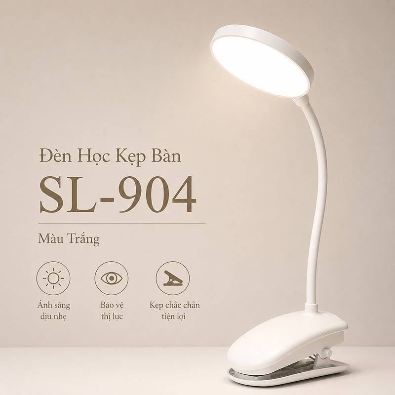 Đèn Học Tích Điện Kẹp Bàn Để Bàn Đọc Sách Decor Bàn Học Bàn Làm Việc 3 Màu Ánh Sáng SL-904