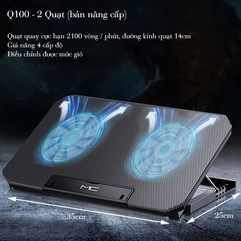 Đế Tản Nhiệt Cao Cấp  Laptop Loại 8 Quạt Tốc Độ Quay Cực Đại 2800 vòng / phút - Q100