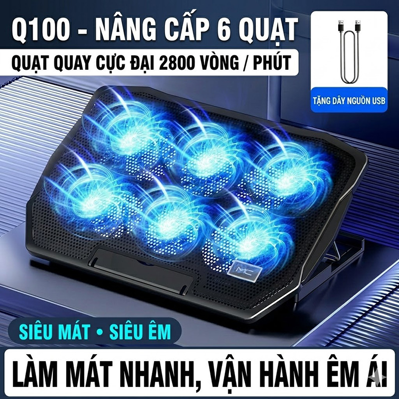 Đế Tản Nhiệt Cao Cấp  Laptop Loại 8 Quạt Tốc Độ Quay Cực Đại 2800 vòng / phút - Q100
