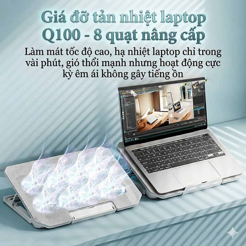 Đế Tản Nhiệt Cao Cấp  Laptop Loại 8 Quạt Tốc Độ Quay Cực Đại 2800 vòng / phút - Q100