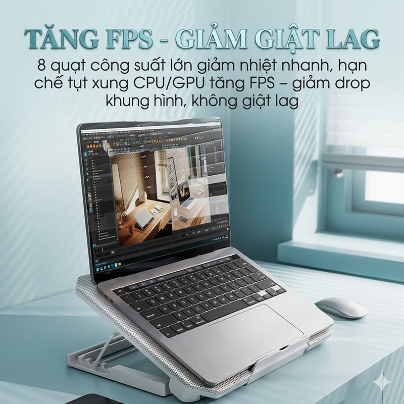 Đế Tản Nhiệt Cao Cấp  Laptop Loại 8 Quạt Tốc Độ Quay Cực Đại 2800 vòng / phút - Q100