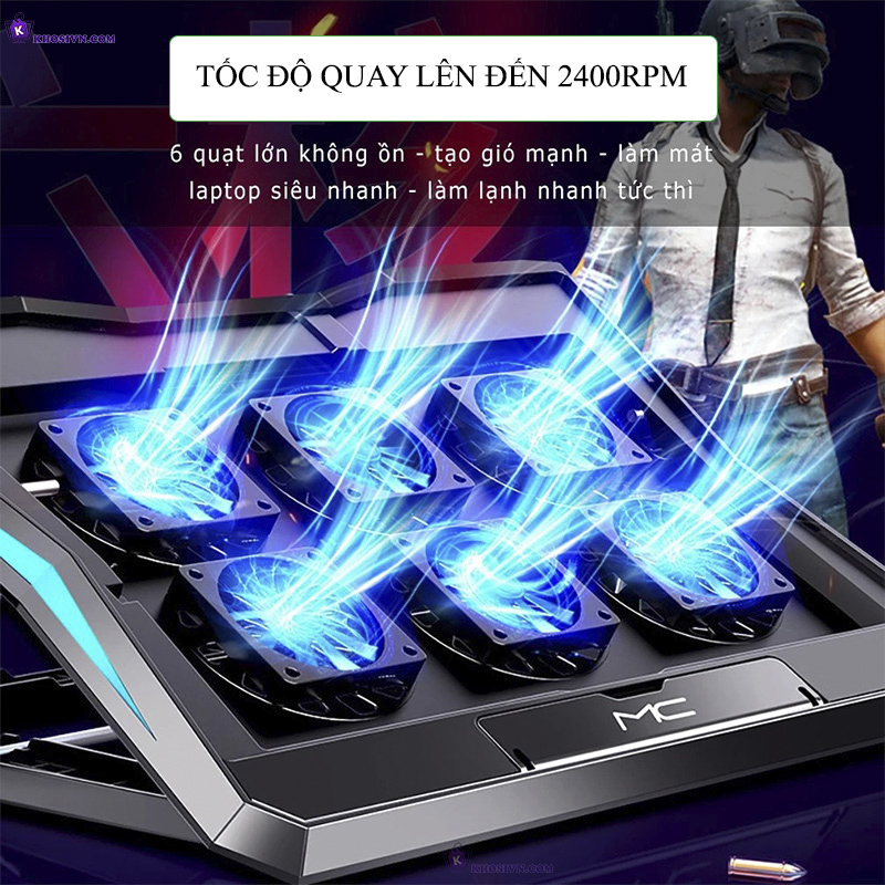 Đế Tản Nhiệt Laptop Gaming Có 6 Quạt Gió Mạnh Làm Mát Máy Tính Nhanh Không Ồn MC Q3