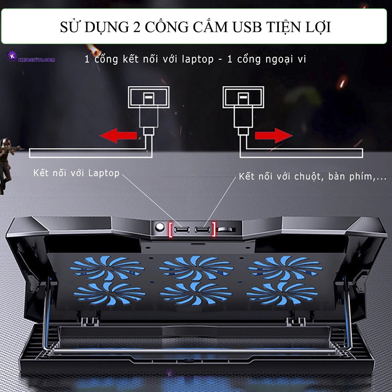 Đế Tản Nhiệt Laptop Gaming Có 6 Quạt Gió Mạnh Làm Mát Máy Tính Nhanh Không Ồn MC Q3