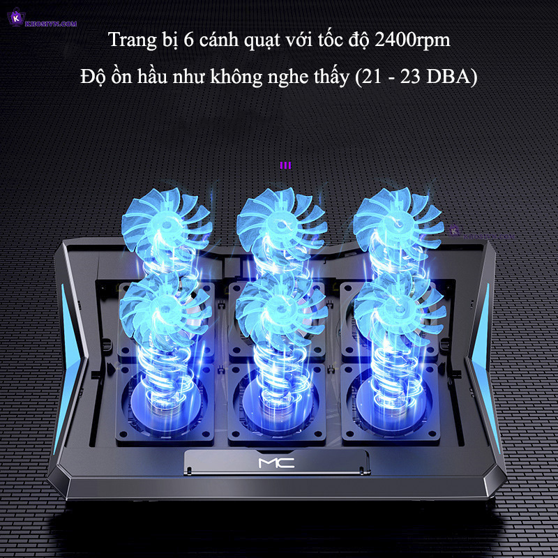 Đế Tản Nhiệt Laptop Gaming Có 6 Quạt Gió Mạnh Làm Mát Máy Tính Nhanh Không Ồn MC Q3