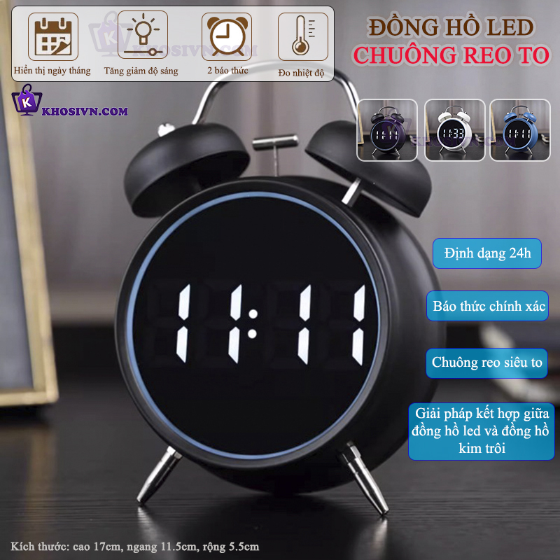 Đồng Hồ Chuông Reo Báo Thức Màn Hình LED Để Bàn Hiển Thị Thời Gian, Nhiệt Độ, Ngày Tháng - HL-8891