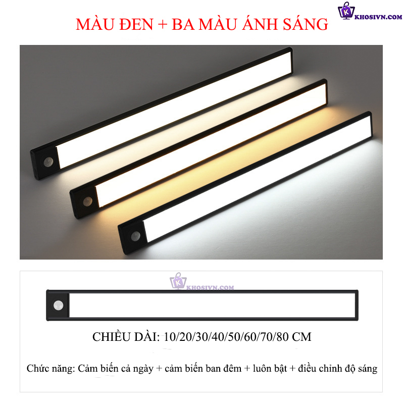 Đèn Cảm Biến Chuyển Động Khung Hợp Kim Nhôm 3 Màu Ánh Sáng Đèn Gắn Tủ Quần Áo, Tủ Trang Trí L1005
