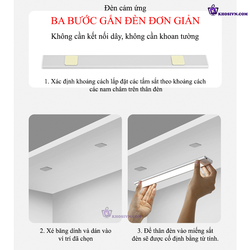 Đèn Cảm Biến Chuyển Động Khung Hợp Kim Nhôm 3 Màu Ánh Sáng Đèn Gắn Tủ Quần Áo, Tủ Trang Trí L1005