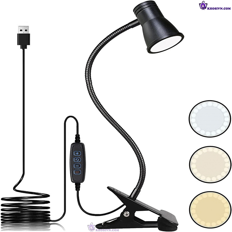 Đèn Học Đèn Đọc Sách Kẹp Bàn Đèn Kẹp 3 Màu Ánh Sáng FH-08