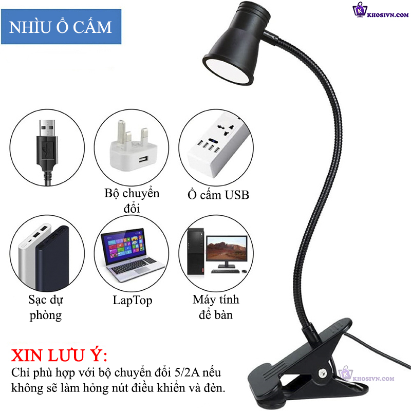 Đèn Học Đèn Đọc Sách Kẹp Bàn Đèn Kẹp 3 Màu Ánh Sáng FH-08
