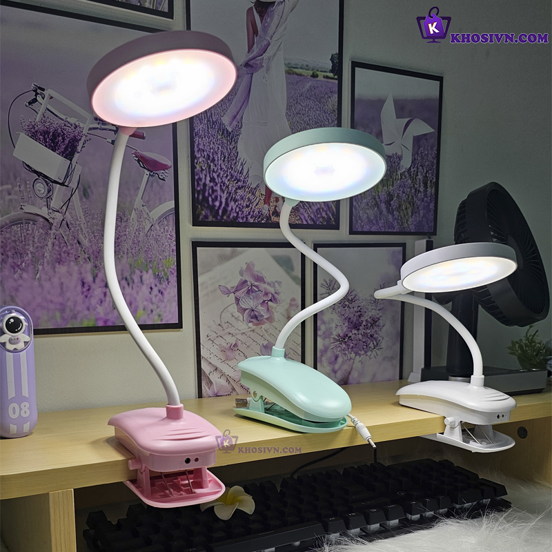 Đèn Kẹp Bàn Học Đèn Kẹp Đọc Sách Pin Sạc Tích Điện 3 Màu Ánh Sáng