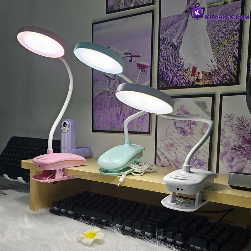 Đèn Kẹp Bàn Học Đèn Kẹp Đọc Sách Pin Sạc Tích Điện 3 Màu Ánh Sáng
