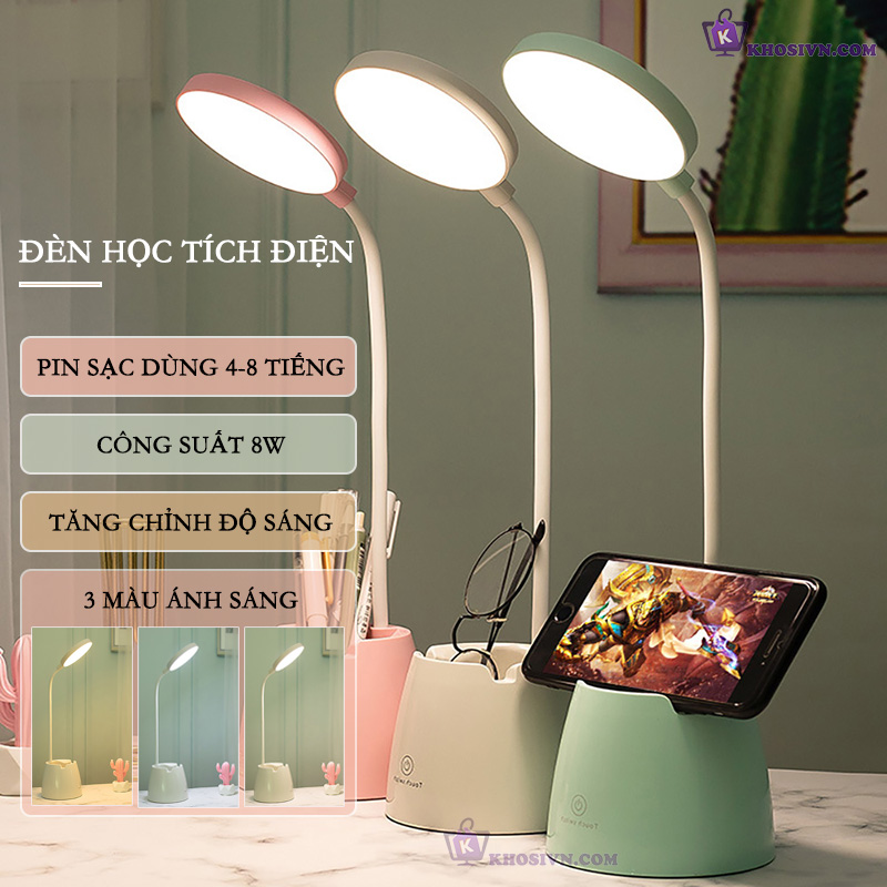 Đèn Bàn Học Chống Cận Pin Sạc Tích Điện Không Dây