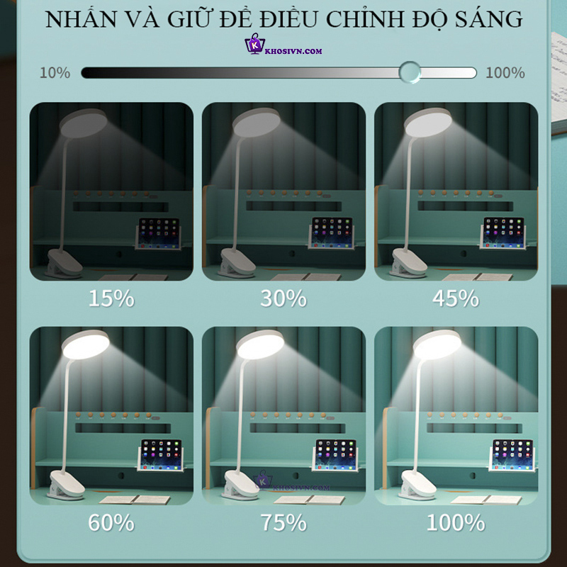 Đèn Kẹp Bàn Đọc Sách Tích Điện 3 Màu Ánh Sáng SL-965