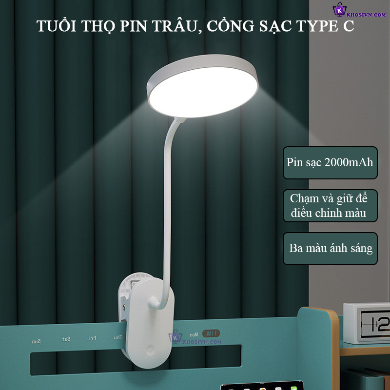 Đèn Kẹp Bàn Đọc Sách Tích Điện 3 Màu Ánh Sáng SL-965