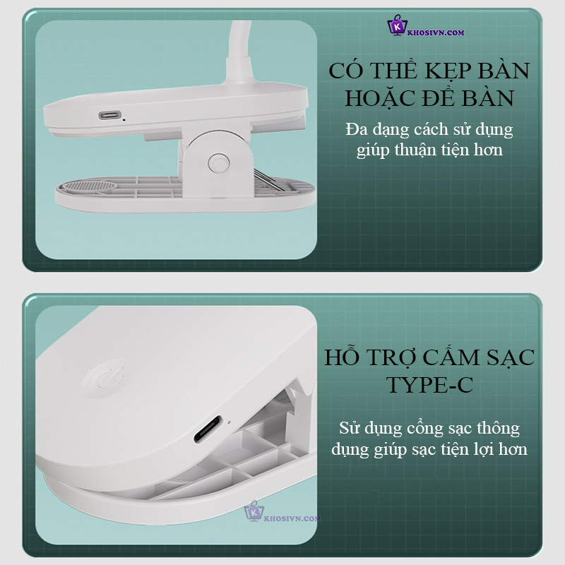 Đèn Kẹp Bàn Đọc Sách Tích Điện 3 Màu Ánh Sáng SL-965