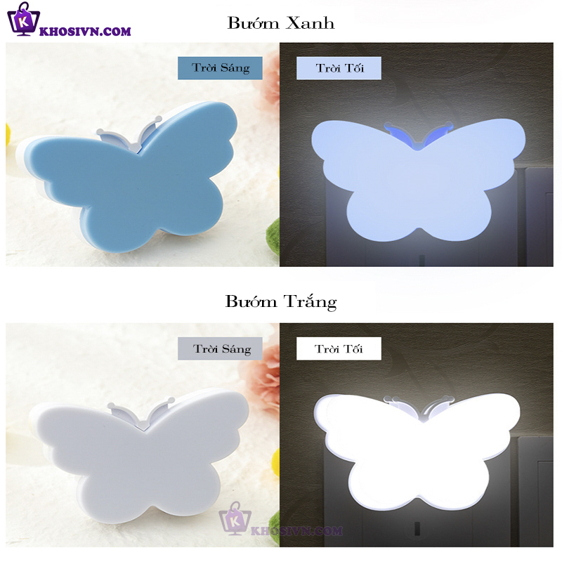 Đèn Ngủ Cảm Biến Ánh Sáng Tự Động Tắt Mở Hình Con Bướm Cute