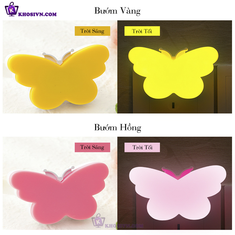 Đèn Ngủ Cảm Biến Ánh Sáng Tự Động Tắt Mở Hình Con Bướm Cute