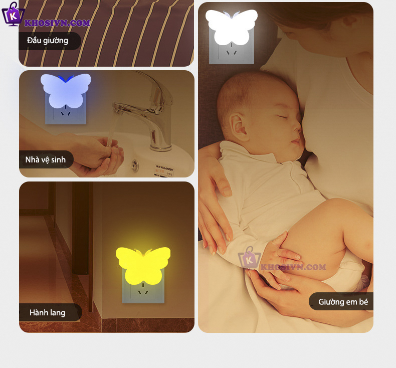 Đèn Ngủ Cảm Biến Ánh Sáng Tự Động Tắt Mở Hình Con Bướm Cute