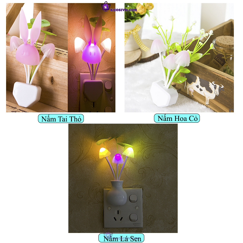 Đèn Ngủ Hình Nấm Mini Gắn Tường Đèn Cảm Biến Ánh Sáng Tự Động Tắt Mở