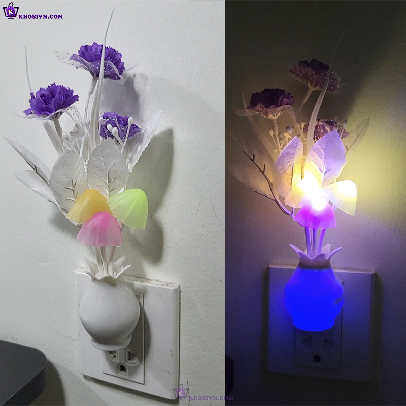 Đèn Ngủ Cảm Biến Ánh Sáng Hình Hoa Gắn Tường Tự Động Sáng Tắt Đèn LED RGB Tự Thay Đổi Độ Sáng