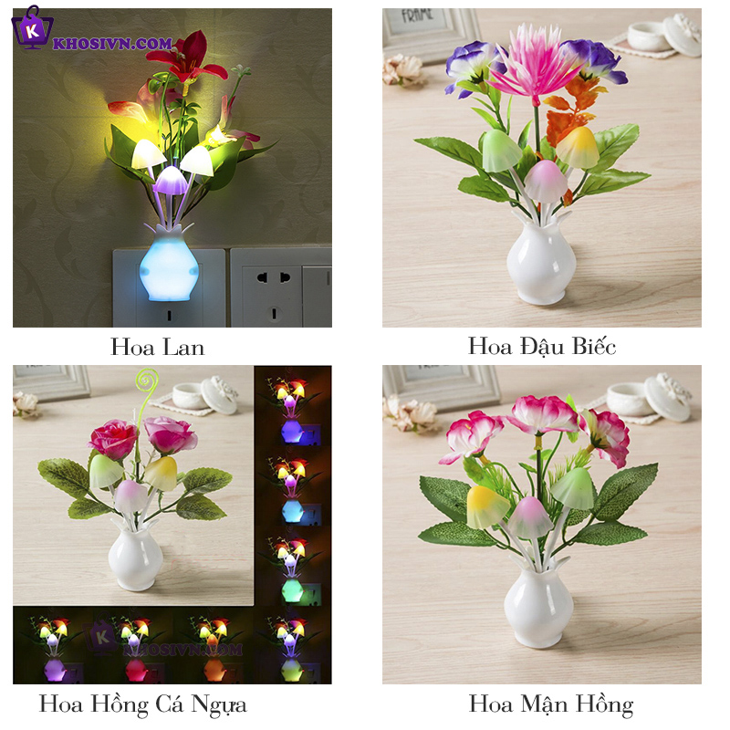 Đèn Ngủ Cảm Biến Ánh Sáng Hình Hoa Gắn Tường Tự Động Sáng Tắt Đèn LED RGB Tự Thay Đổi Độ Sáng