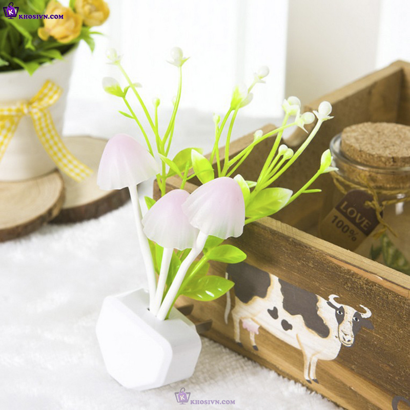 Đèn Ngủ Hình Nấm Mini Gắn Tường Đèn Cảm Biến Ánh Sáng Tự Động Tắt Mở