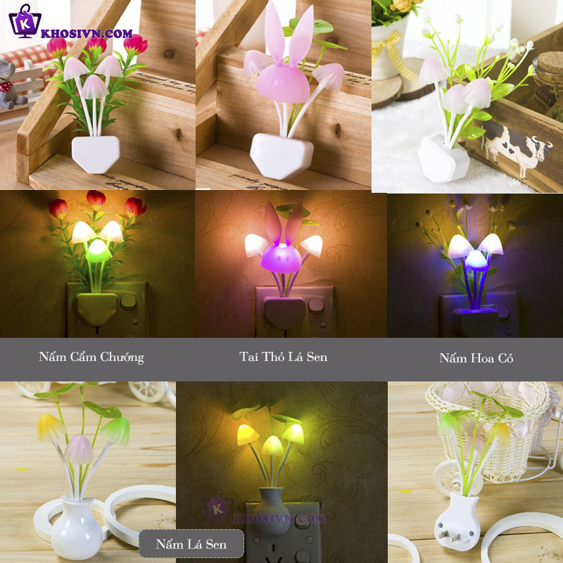 Đèn Ngủ Hình Nấm Mini Gắn Tường Đèn Cảm Biến Ánh Sáng Tự Động Tắt Mở