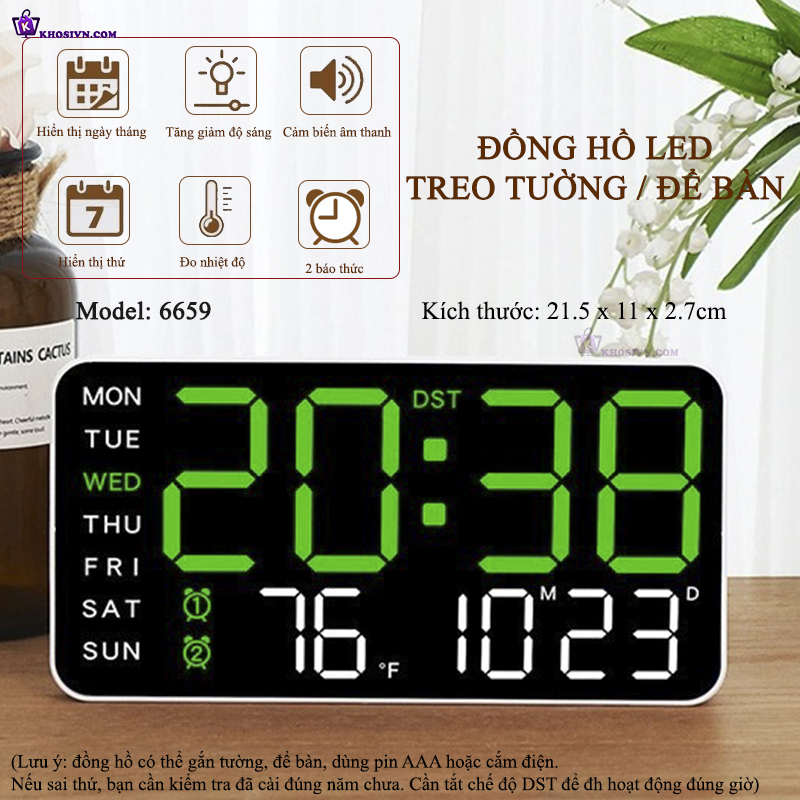 Đồng Hồ LED Digital Decor Để Bàn Báo Thức Hiển Thị Thời Gian Nhiệt Độ Chức Năng Đếm Ngược - 6659